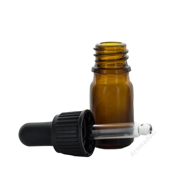 Barna üveg, DIN18, menetes, fekete, pipettás, 5 ml